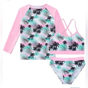 3 Piece Girls Swimsuit Set, 2-Piece Swim Set NWT Size S 9Y